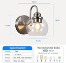 Farmhouse Gooseneck Wall Sconces Set of Two, Bathroom Brushed Nickel Vanity Light, Modern Indoor Wall Light Fixtures with Clear Glass for Bathroom Beside Mirror Living Room Hallway(Brushed Nickel) by CozyNest Decor