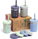Elk and Friends 10oz Stainless Steel Kids + Toddler Drinking Cups | The Original Mason Jars with Lids + Sleeves + Straws | Smoothie Cups | Spill Resistant | Dishwasher Safe | 4 Pack by TinyTreasures Baby Boutique