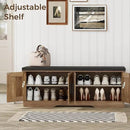 2-Tier Storage Bench, Shoe Bench with Padded Seat Cushion, Entryway Bench with 4 Barn Doors, Adjustable Shelf, 13.8" D x 47.2" W x 17.7" H, for Entryway, Living Room, Bedroom, Rustic Walnut by CozyNest Decor