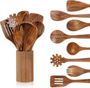 comfoyar Teak Wooden Spoons for Cooking, 9 Pieces Kitchen Cooking Utenails Set with Holder and Ladle, Heat Resistant Kitchen Cookware for Nonstick Pan by CozyNest Decor