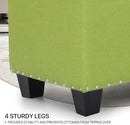 MoNiBloom 42 Inch Long Bench with Storage, Modern 40L Inner Space Green Linen Foot Stool for Bedroom, Upholstered Padded Rectangular Fabric Tufted Bench Footrest with Wood Legs with 660 Lbs Capacity by CozyNest Decor
