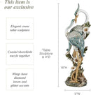 Devoted Cranes Table Sculpture Teal - Made of Resin Coastal Crane Shorebirds - Glitter Accents - Bird Statue - Flowers, Vining Leaves Base - Measures 5 Inches Wide, 16 Inches High by CozyNest Decor