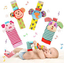 Infant Rattle Socks Toys 0 to 12 Months, Baby Wrist Rattle Foot Finder Socks Set, Birthday Holiday Present for Newborn Boy Girl 0/3/4/6/7/8/9/12/18 Months Kids Toddler, Gift Box Package (4A) by TinyTreasures Baby Boutique