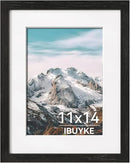 IBUYKE 11 x14 Picture Frame,Solid Oak Wood 11x14 Photo Frame with Mat to 8x10,11x14 Picture Frames With Tempered Glass,Wall Mount Display,Home Decor,Black Oak 14 x 11 Frame,UWPF1114B by CozyNest Decor