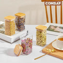 ComSaf 6Pcs 10 oz Large Spice Jars with Label Trial Set, Glass Spice Jars with Bamboo Lids Supplementary Set, Seasoning Container Trial Pack, Perfect for Ktichen Starter by CozyNest Decor