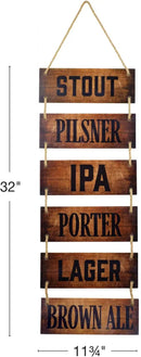 EXCELLO GLOBAL PRODUCTS Large Hanging Wall Sign: Rustic Wooden Decor (Stout, Pilsner, IPA, Porter, Lager, Brown Ale) Hanging Light Wood Wall Decoration (11.75" x 32") by CozyNest Decor