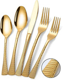 Hammered Gold Silverware Set,20 Piece Modern Flatware Set Service for 4,Mirror Polished Stainless Steel Cutlery Set Utensil Set Tableware Set,Kitchen Knives Forks Spoons Set,Dishwasher Safe by CozyNest Decor