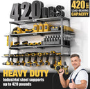 YYR Large Power Tool Organizer Wall Mount, Heavy Duty Metal Cordless Drill Storage Rack with Battery Charging Station Shelf, Utility Racks for Garage Organization, 4 Layer 10 Drills Holder Extra Tall by GreenHaven Gardens