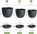 12/10/9 Large Modern Plant Pots, Plastic Planters with Drainage Holes and Saucers for Indoor Outdoor Plants Flowers, Black with Green Speckles by GreenHaven Gardens