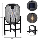 Solar Mesh Lantern Outdoor – 13.8" Tall Black Metal Patio Light with Edison Glass Bulb, Solar Powered Warm Glow LED, Waterproof IP65 for Garden, Porch, Deck, Tabletop Decor by CozyNest Decor