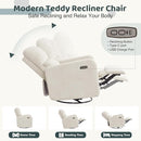 Swivel Rocker Recliner, Oversized Power Recliner Glider with Removable Cushion, Upholstered Swivel Reclining Nursery Chairs for Living Room Bedroom, Corduroy White by TinyTreasures Baby Boutique