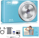 Digital Camera,4K Vlogging Camera for YouTube Autofocus 44MP FHD Camera,16X Digital Zoom Cheap Point and Shoot Digital Camera with 64GB Card for Kids Boys Girls Teens Adult Beginners,2 Batteries(Blue) by TinyTreasures Baby Boutique