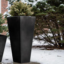 WORTH Garden 25" Large Metal Glazed Planter Set of 2, Luxurious Glossy Finish Black Tall Square Tapered Steel Plant Pots, Decor Flower Pot Indoor & Outdoor, Drainage Hole & Dual-Purpose Plant Saucer by GreenHaven Gardens