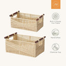 LA JOLIE MUSE Wicker Storage Baskets for Organizing, Recyclable Paper Rope Basket with Wood Handles, Decorative Hand Woven Basket Organizers for Makeup Books Shelves Living Room, Beige, Set of 2 by TinyTreasures Baby Boutique