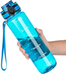 OLDLEY 32 oz Water Bottle, Motivational Water Bottle with Time Marker, Sports Water Bottle With Strap, Leakproof & BPA Free Large Water Bottles for School,Gym,Outdoor, Tritan, Transparent-Blue by CozyNest Decor