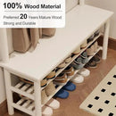 Coat Rack with Shoe Storage, Wooden Hall Tree with Bench, 11 Hooks and 2-Tier Storage Shelves, 3-in-1, Entryway Bench with Coat Rack (39.3"-Deep White) by CozyNest Decor