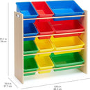 Amazon Basics Kids Toy Storage Organizer With 12 Plastic Bins, Natural Wood With Bright Bins, 10.9" D x 33.6" W x 31.1" H by CozyNest Decor