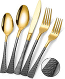 Hammered Black Gold Silverware Set,20 Piece Modern Flatware Set Service for 4,Mirror Polished Stainless Steel Cutlery Set Utensil Set Tableware Set,Kitchen Knives Fork Spoon Set,Dishwasher Safe by CozyNest Decor