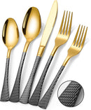 Hammered Black Gold Silverware Set for 8,Stainless Steel 40-Piece Modern Cutlery Set,Mirror Polished Heavy Duty Flatware Set Utensil Set,Knives Spoons and Forks Set,Dishwasher Safe by CozyNest Decor