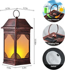 14" Solar Lanterns Outdoor Waterproof, Glass Flickering Flame Solar Lantern, Hanging Metal Lantern Decorative for Patio Front Porch Garden Backyard Tabletop Party Decoration by CozyNest Decor