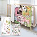 Custom Name Crib Bedding Set - Animal House Design, Personalized Baby Nursery Bedding 3-Piece Set– Soft Blanket, Fitted Sheet, Changing Pad Cover – for Newborns Girls Nursery Gifts by TinyTreasures Baby Boutique