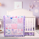 Cloele Crib Bedding Set for Girls, 3 Pieces Floral Butterfly Baby Bedding Set -Includes Comforter Fitted Sheet Crib Skirt,Standard Size Nursery Baby Crib Set for Girls,Purple by TinyTreasures Baby Boutique