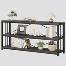 LVB 3-Tier Rustic Console Table, Extra Long Entryway Table with Storage, Industrial Skinny Wood Metal Sofa Table with Shelf, Modern Narrow Hallway Table for Foyer Living Room Bedroom, Dark Gray, 70 In by CozyNest Decor