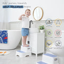 Blue Toddler Step Stool for Bathroom Sink, 2 Step Stool for Kids Kitchen Sink, Heavy Duty Stepping Stool for Toddlers Toilet Potty Training (2 Pack, White-Blue) by TinyTreasures Baby Boutique