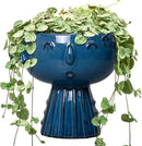 Head Planter Pot - 7 Inch Cute Face Planter for Indoor Outdoor Plants Ceramic Succulent Pot Round Flower Pot Present for Mother Christmas with Drainage Hole Blue by GreenHaven Gardens