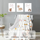 Personalized Baby Crib Bedding Set for Baby Girls, Fox Sika Deer Pattern Custom Name Baby Crib Sets 5-Pcs, Toddler Double Layer Blanket Fitted Sheets Changing Pad Cover Rug Wall Art Set by TinyTreasures Baby Boutique