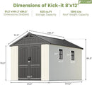 Patiowell 8 x 12 FT Resin Outdoor Storage Shed with Floor, Large Shed with Light and Lockable Door for Garden, Backyard, Tool Storage Use, Easy to Install in Beige (Kick-it Shed) by GreenHaven Gardens
