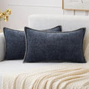 MIULEE Pack of 2 Couch Throw Pillow Covers 12x20 Inch Dark Blue Farmhouse Decorative Pillow Covers with Stitched Edge Soft Chenille Solid Dyed Spring Pillow Covers for Sofa Bed Living Room by CozyNest Decor