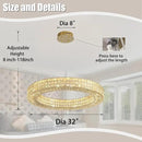 Dia 32" Ring Crystal Chandelier Modern Gold Chandelier Adjustable Height Luxury Crystal Pendant Ceiling Light Fixture for Dining Living Room Bedroom by CozyNest Decor