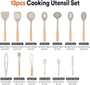 Kitchen Utensils Set, 13PCS Silicone Cooking Utensils, Heat Resistant Kitchen Utensil Spatula Set for Nonstick Cookware, Wooden Handles Kitchen Gadgets Tools Set by CozyNest Decor