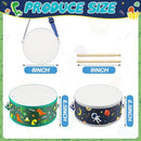 Boao 2 Pcs Kids Drum Set, 8 Inch Toddler Drum Wooden Toy with Adjustable Strap and 4 Drumsticks, Educational Sensory Musical Instrument for Toddlers Kid Baby Boys Girls Gift (Dinosaur) by TinyTreasures Baby Boutique
