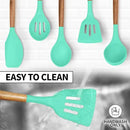 Zulay Kitchen Non-Stick Cooking Utensils Set with Authentic Acacia Wood Handles – 5-Piece Durable & Stylish Silicone Kitchen Utensils Set – Heat Resistant to 464°F – Mint by CozyNest Decor