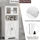 GarveeHome 54in Tall Bathroom Cabinet, Farmhouse Storage Cabinet with Glass Doors and Adjustable Shelves, Freestanding Kitchen Pantry Cabinets, Cupboard for Living Room, Dining Room, White by CozyNest Decor