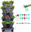 Vertical Planter, 5 Tier Stackable Strawberry Planter with Garden Tool Set, Movable Indoor/Outdoor Garden Herb Pot for Growing Vegetables and Succulents, Dark Gray by CozyNest Decor