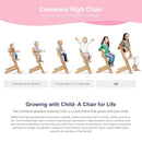 Cowiewie Natural Wooden High Chair for Babies & Toddlers 3-Tier Remove Adjustable Tray and Highchair with Cushions, Easy to Clean, Portable. (Pink) by TinyTreasures Baby Boutique