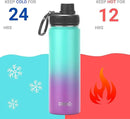 DRINCO Stainless Steel Water Bottle Spout Lid Vacuum Insulated Double Wall Water Bottle Wide Mouth (40oz 32oz 22oz 18oz 14oz) Leak Proof Keeps Cold or Hot (22 oz, 22oz Ombre Fuschia Teal) by CozyNest Decor