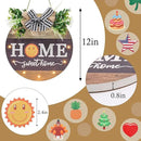 Interchangeable Seasonal Welcome Sign Front Door Decoration with 4 Seasonal Wreaths and LED Light, Rustic Round Wood Wreaths Wall Hanging Outdoor, Farmhouse Front Door Decoration Home Décor by CozyNest Decor