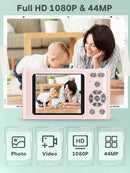 Digital Kids Camera 1080P Vlog Camera with 64GB, Lanyard, 16X Zoom Anti Shake, Card Reader 44MP Compact Portable Point Shoot Digicam for Kid Teen Girl Boy Christmas Halloween Thanksgiving(Pink) by TinyTreasures Baby Boutique