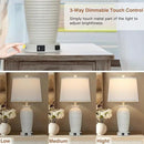 25" Farmhouse Jar Table Lamps Set of 2,Rustic Cream Pot Table Lamp for Bedroom, Living Room,3 Way Touch Control Rustic Bedside Lamps with USB A+C Ports & AC Outlet(LED Bulbs Included) by CozyNest Decor