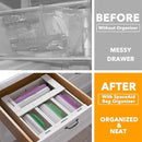 SpaceAid Bag Storage Organizer for Kitchen Drawer, Bamboo Organizer, Compatible with Gallon, Quart, Sandwich and Snack Variety Size Bag (4 Pack), White by CozyNest Decor