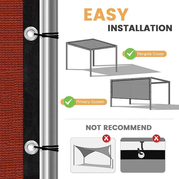 VICLLAX Shade Fabric Sun Shade Cloth with Every 2 FT Grommets for Patio Garden Pergola Cover Canopy 3x7 FT, Rust Red, photo 4 of 7
