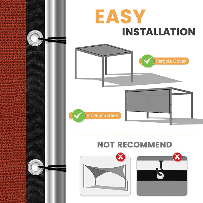 VICLLAX Shade Fabric Sun Shade Cloth with Every 2 FT Grommets for Patio Garden Pergola Cover Canopy 23x23 FT, Rust Red, photo 4 of 7