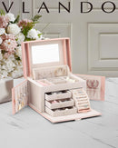 Vlando Jewelry Box Organizer for Girls Women, Large Baroque Jewelry Holder Organizer with Mirror, 3 Drawers for Bracelets, Earrings, Rings, Necklaces, Mothers Day for Loved One, Pink by TinyTreasures Baby Boutique