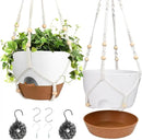 Hanging Planters for Indoor Outdoor Plants, 2 Pack Self Watering Hanging Pot with Drainage Holes, Removable Tray & 2 Kinds of Plant Hangers, 10'' Hanging Flower Pots for Home Garden Decor, White by GreenHaven Gardens