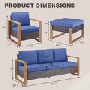 Outdoor Wicker Patio Furniture Set - 5 Piece Patio Conversation Set with 2 Wicker Armrest Chairs,2 Rattan Ottoman and 1 Couch,Sturdy Frame,Thick Cushions,Deep Seating(Brown/Blue) by CozyNest Decor