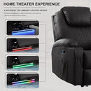 Power Recliner Chair with Heat and Massage, PU Leather Home Theater Seating with LED Lights/Cup Holders/Side Pocket/USB Port, Reclining Sofa Chair for Living Room (2, Black) by CozyNest Decor